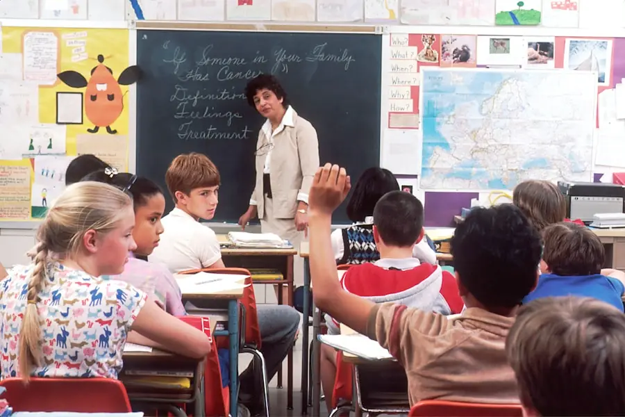Teacher helping a child in class